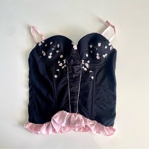 Black and Pink Floral Corset Cami, M